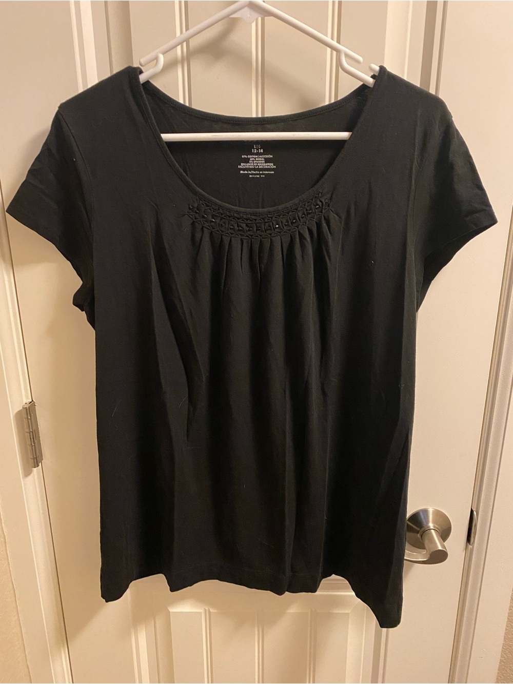 George L Top Black Beaded Short Sleeve Shirt Large Lg 12 14